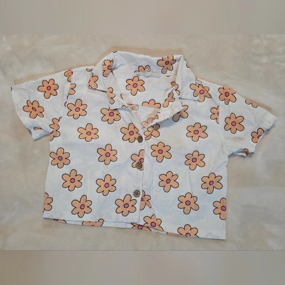 4T Spring Floral Linen Blend Two Piece Top &‎ Shorts Set
